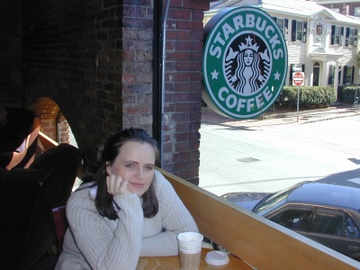 My girlfriend at Starbucks, Cambride, MA in 2000